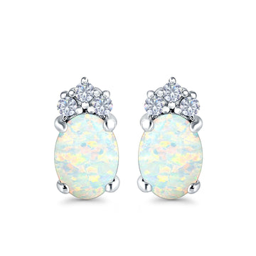 Oval Stud Earrings Lab Created White Opal 925 Sterling Silver(12mm)